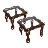 Large Chain Link Side Tables with beveled glass tops