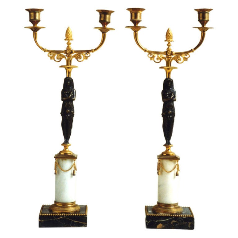 19th Century Pair of Swedish Gustavian Candlesticks 