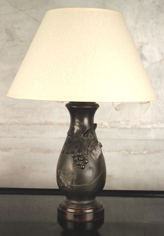 Japanese Bronze Vase Lamp, Meiji Period