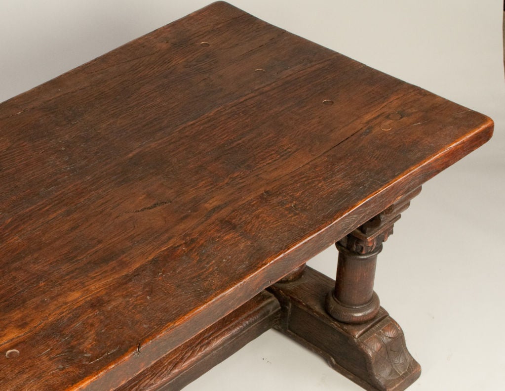 Wood 19th Century French Renaissance Library Trestle Table