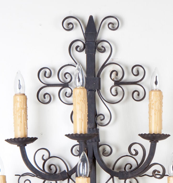 Pair of Forged Iron Sconces at 1stdibs
