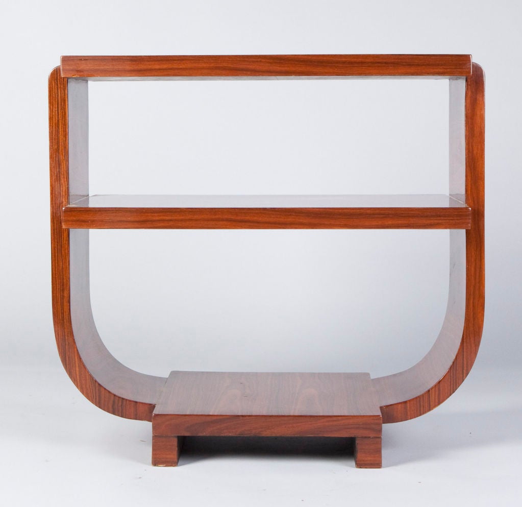A great Art Deco Period 3-tier Side Table in rosewood veneer with rounded sides.