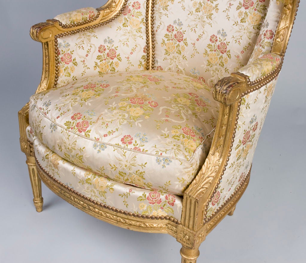 20th Century Louis XVI Style Gilt Bergere Armchair