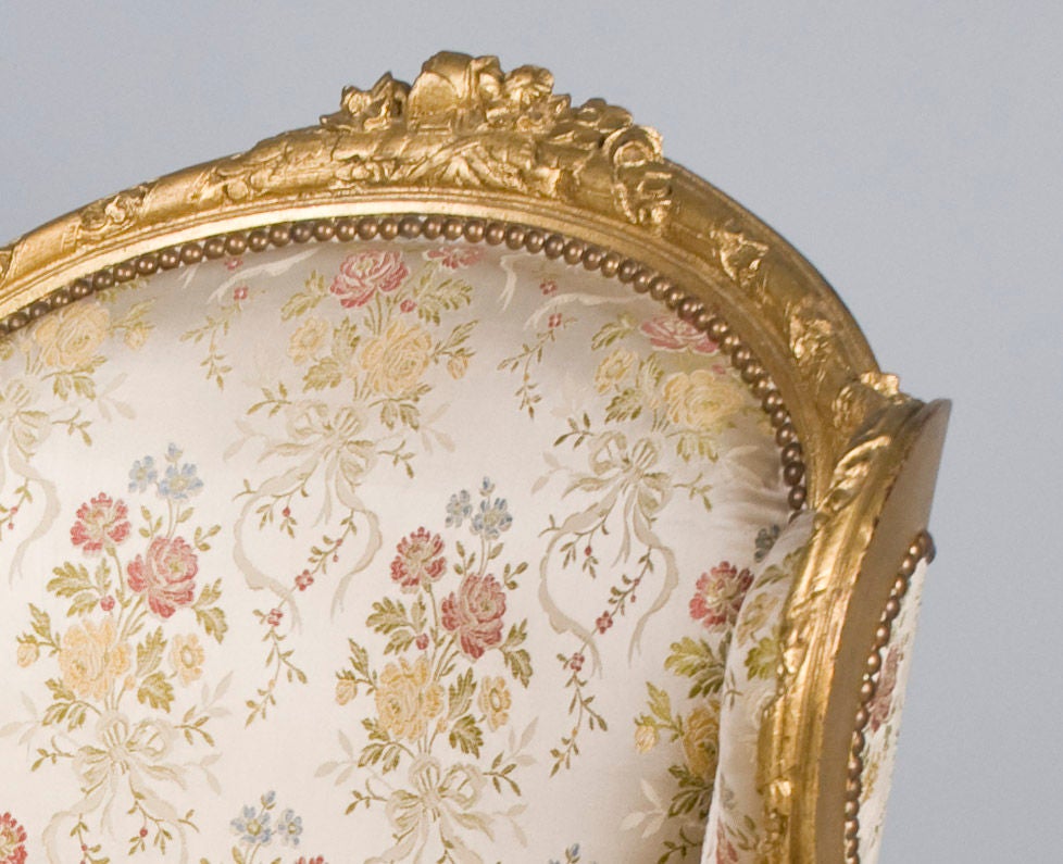 French Louis XVI Style Gilt Bergere Armchair