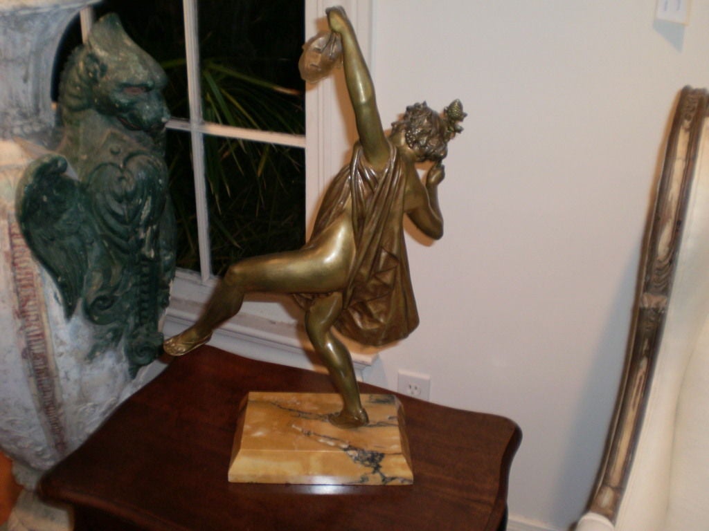 Period French Art Deco Bronze Sculpture on Marble Base by G. Obiols In Good Condition In Houston, TX