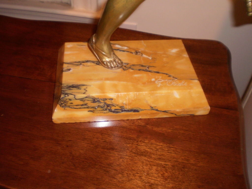 Period French Art Deco Bronze Sculpture on Marble Base by G. Obiols 3