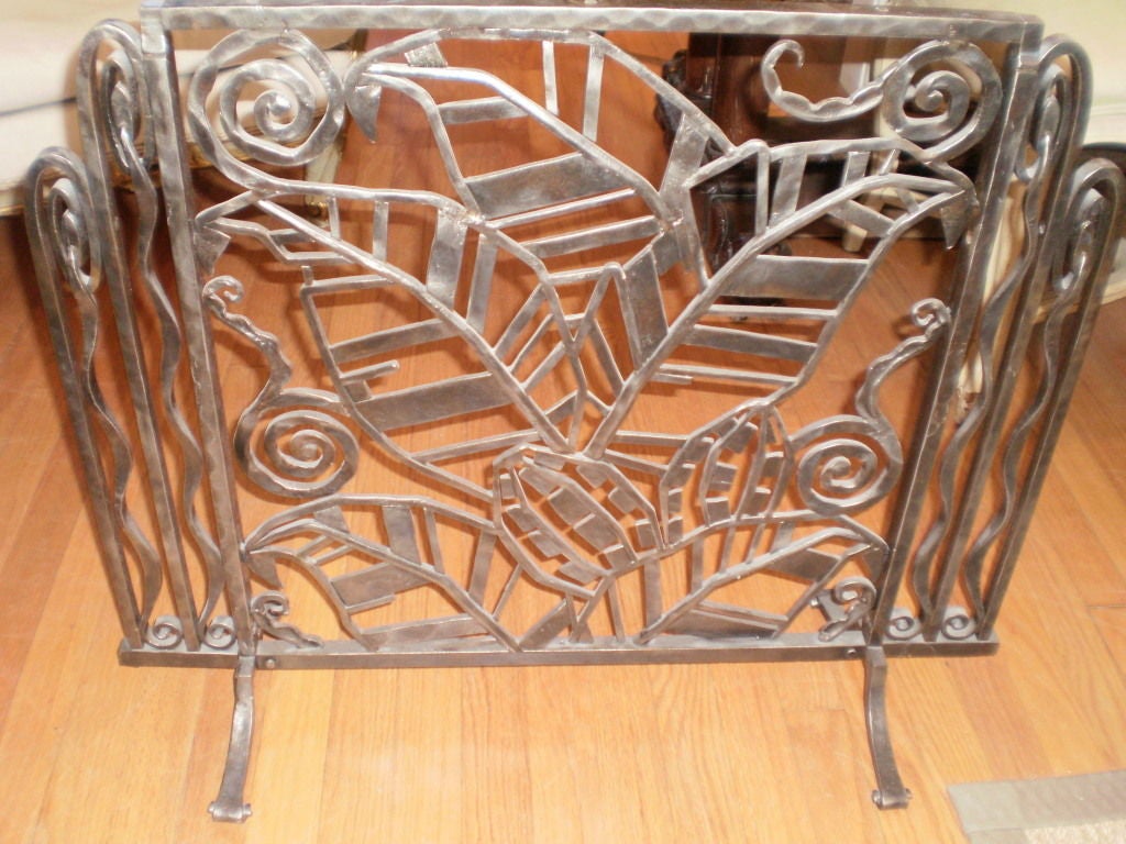FRENCH WROUGHT IRON FIRE SCREEN ATTRIBUTED TO SUBES