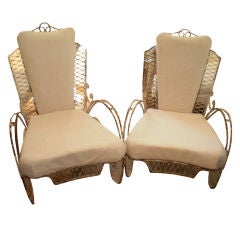 Vintage PAIR OF FRENCH WROUGHT IRON GARDEN CHAIRS