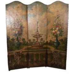 Antique HAND PAINTED ITALIAN LEATHER SCREEN