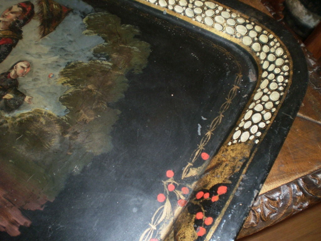 Tôle Large Antique French Chinioserie Tole Tray 