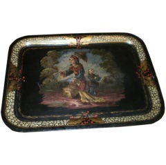 Large Antique French Chinioserie Tole Tray