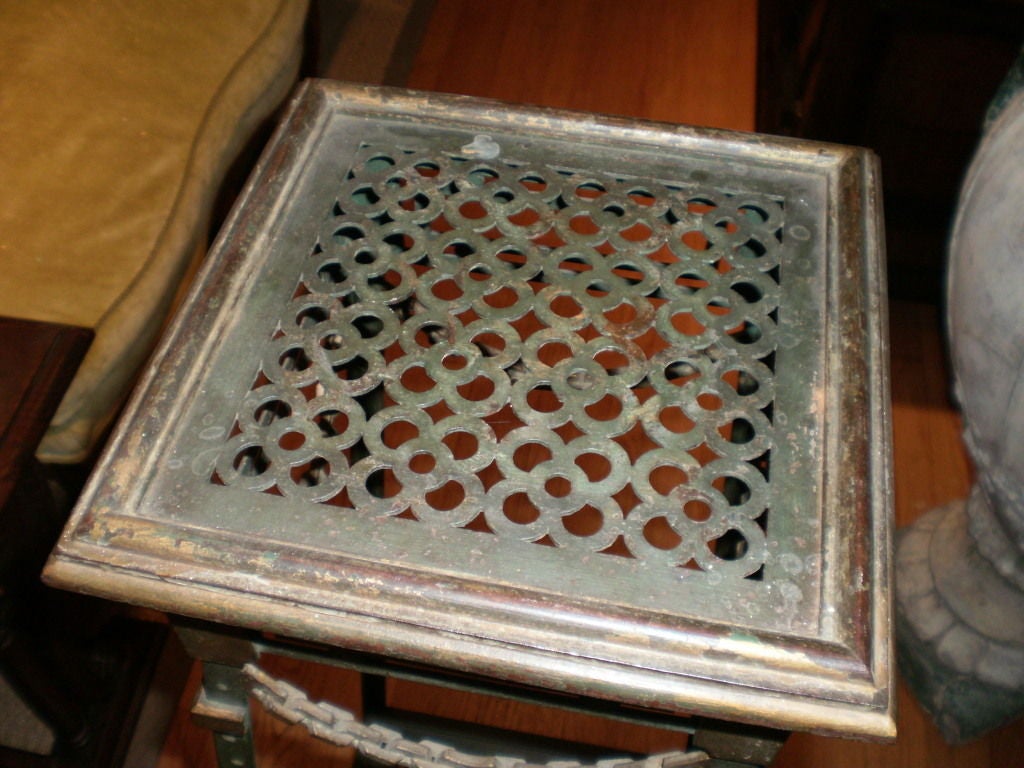 French Maison Jansen Style Iron and Bronze Pedestal Table In Good Condition For Sale In Houston, TX