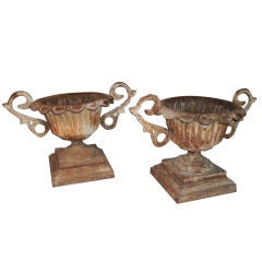 Pair of French Cast Iron Garden Urns