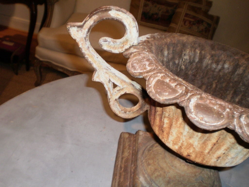 Pair of French Cast Iron Garden Urns In Good Condition In Houston, TX