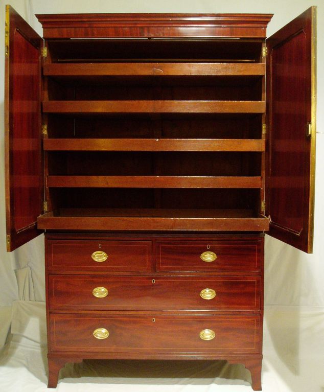 English Regency Hepplewhite Linen Press with Pull-Out Shelves and Drawers, circa 1805 For Sale