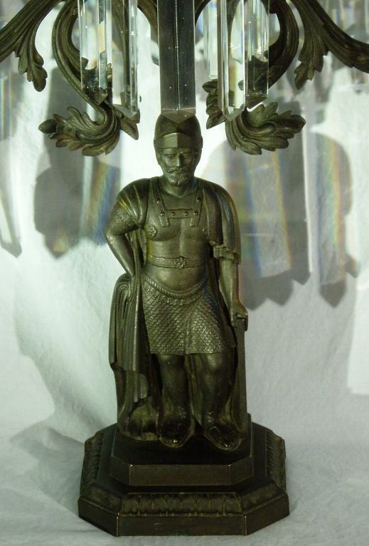 Bronze Three-Piece Girandole Set, Roman Centurian, Hooper of Boston, circa 1850 In Excellent Condition For Sale In Alexandria, VA