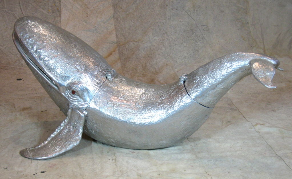 Large Cast Aluminium Whale with Hinged Mouth and Tail for holding Caviar and Champagne