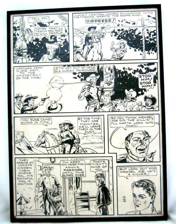 Eight framed sequential panels original artwork by Harold Sharp for comic book cowboy LUCKY LAWTON