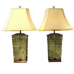 Pair Chinese Bronze Lamps