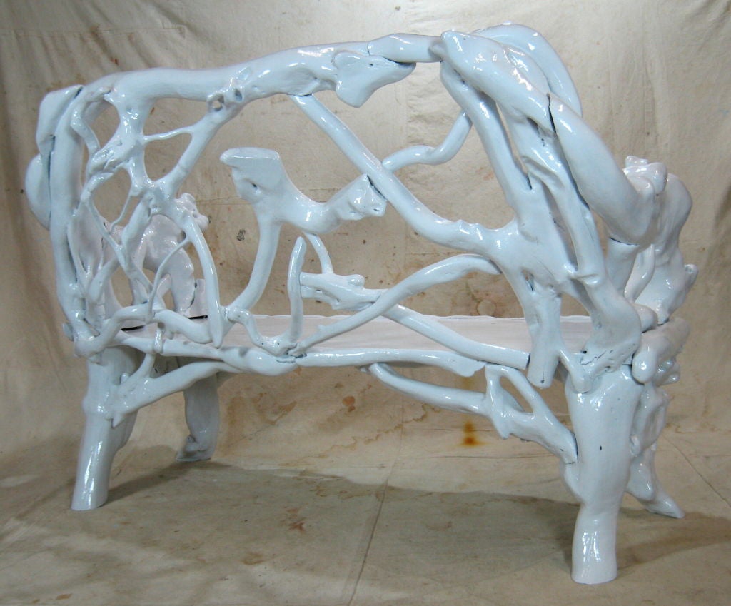 White Enameled Rootwood Bench 3