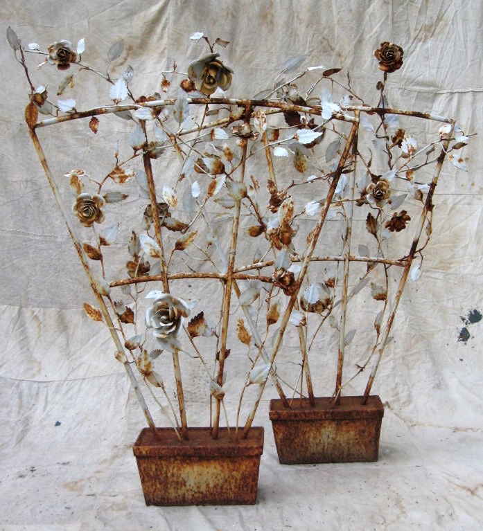 American Pair Tole Rose On  A Trellis For Sale