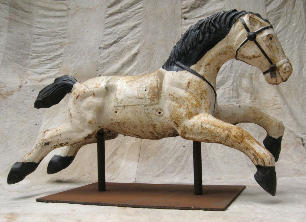 Cast iron white painted Horse from a Carousel with custom made display base several available