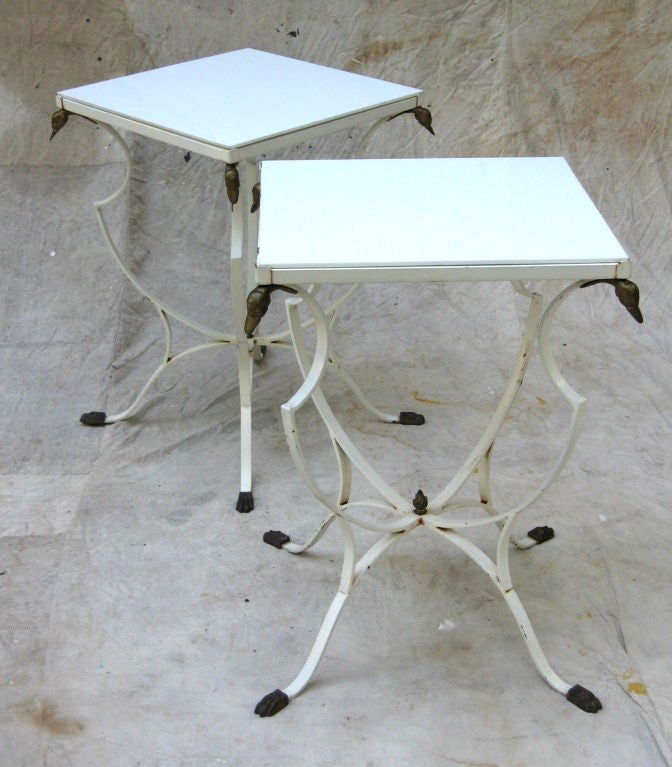 French Pair Regency Iron End Tables with Swan Heads
