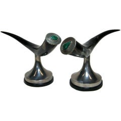 Pair Anthony Redmile Malachite Mounted Horn Ornaments