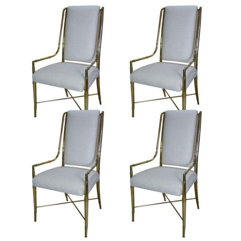 Set of Four Brass Faux Bamboo Chairs