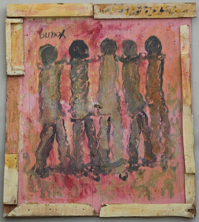 Purvis Young (1943-2010)<br />
Five Angels<br />
Oil on found wooden boards.<br />
Signed.