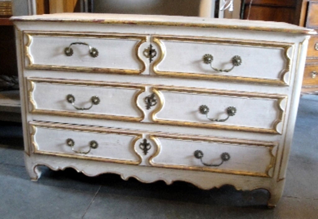 French Painted and Parcel Gilt Commode