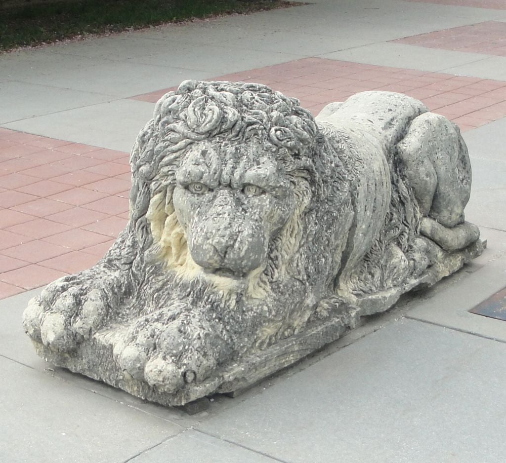 19th Century Pair of Belgian Carved Sandstone Lions