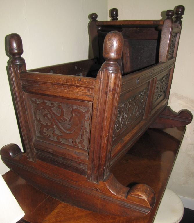 Baroque 17th Century Jacobean Carved Wood Cradle For Sale