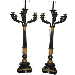 Early 19th C five arm bronze candleabras
