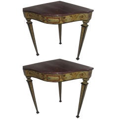 Pair of 19th Century Italian Painted Corner Console Tables
