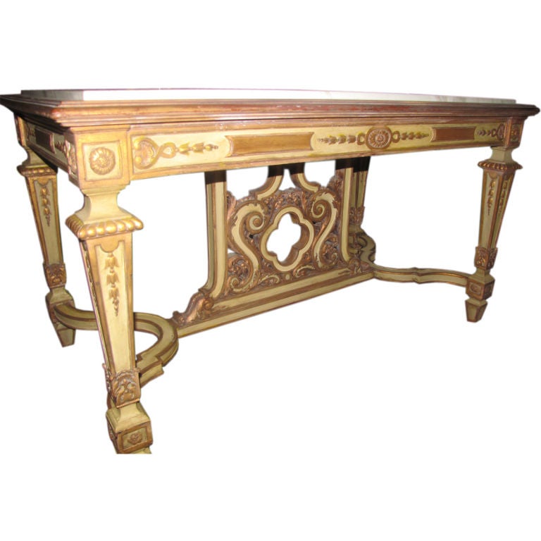 19th Century Italian Carved Painted and Parcel Gilt Marble-Top Center Table