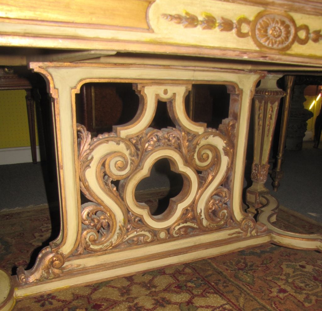 Rococo 19th Century Italian Carved Painted and Parcel Gilt Marble-Top Center Table