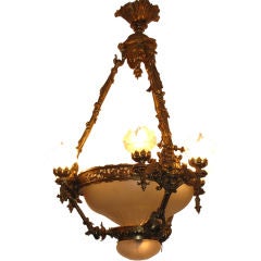 (A1559) Bronze and Etched Glass Chandelier