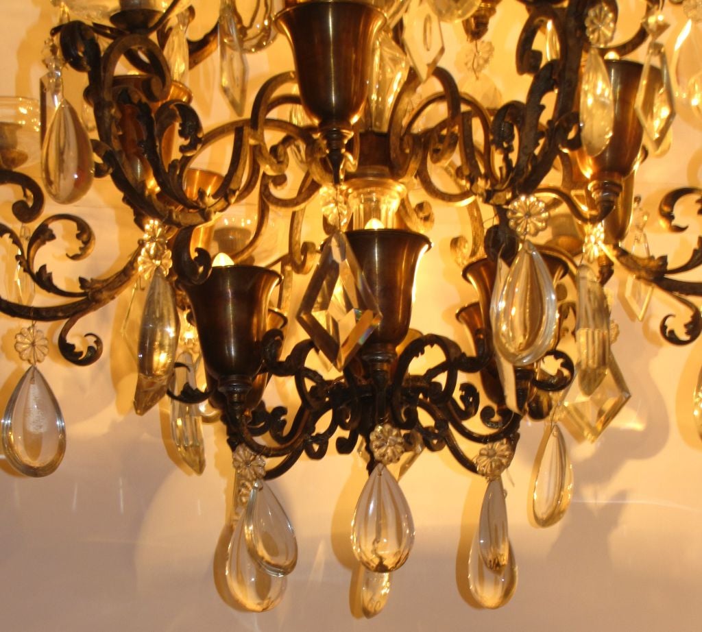 Jansen Bronze and Crystal Eighteen Light Chandelier