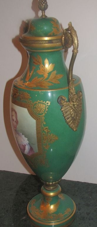 Napoleon 19th c. Sevres Bronze-Mounted Porcelain Portrait Vase & Cover - REDUCED