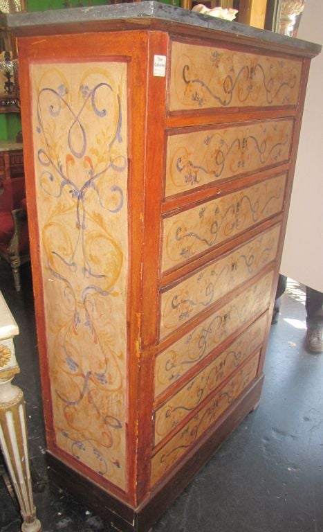 19th Century French Painted Marble-Top Semainier