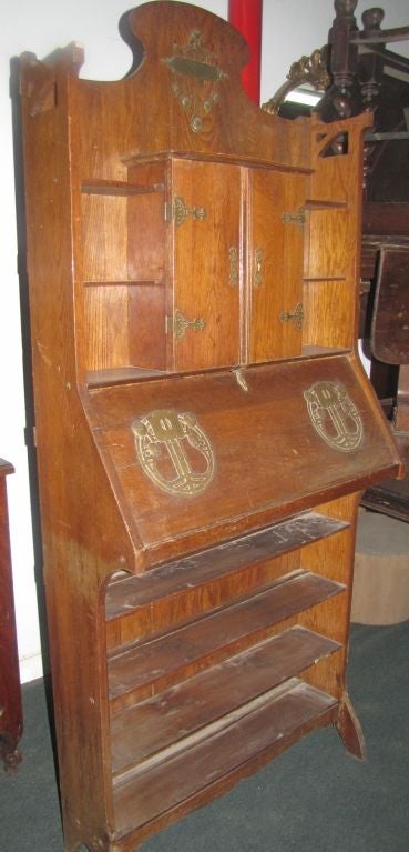 Arts & Crafts Oak & Brass Larkin Desk