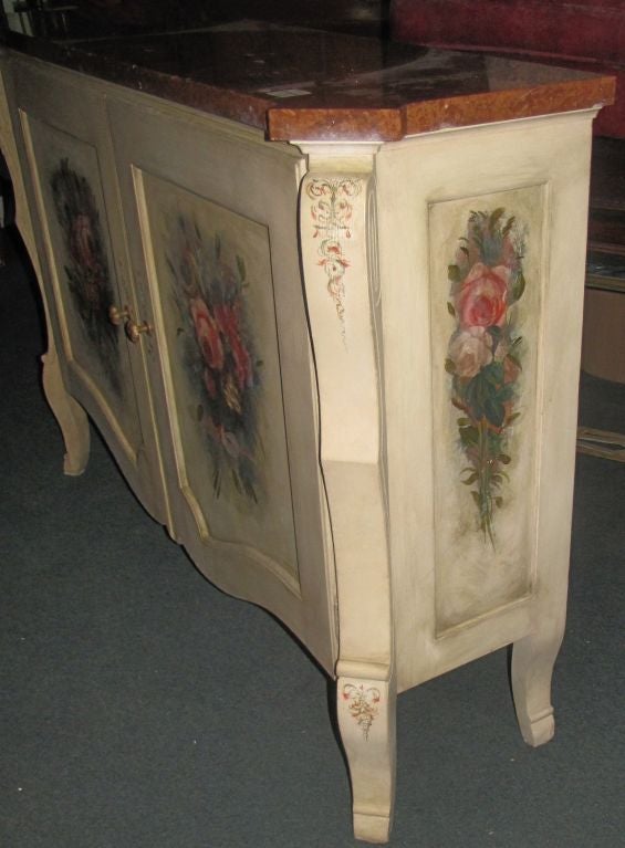 Continental Painted Marble-Top Two-Door Cabinet