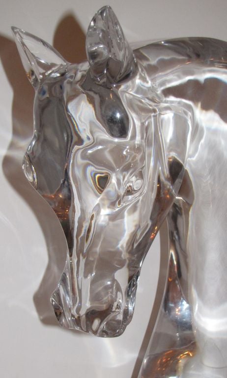 Lalique Tete De Cheval (Horse Head) Art Glass Sculpture, signed.