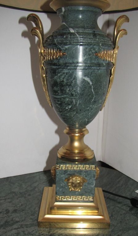 Versace bronze and marble table lamp with a Versace silk shade