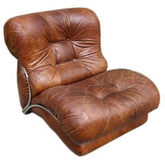 Italian Brown Leather Tufted Lounge Chair