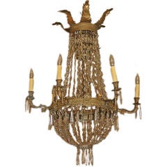 French 6-Arm Empire Bronze Chandelier With Crystals