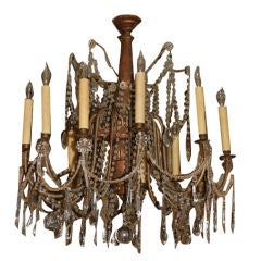 12 Arm French Wood Metal Glass & Crystal Chandelier