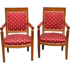 Pair of Turn of 18th/19th C. French Cherry Arm Chairs