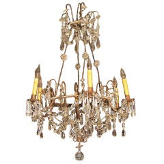 19th C. 6-Arm Crystal & Iron Italian Chandelier